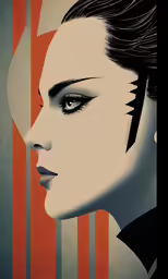 a portrait of a woman on a striped background