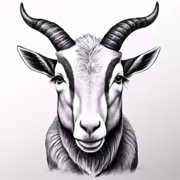 a ram head with horns drawn by hand