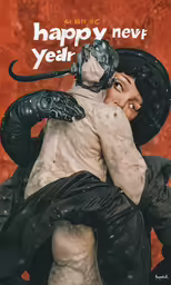 a poster depicting a person in a mask with the caption happy new year