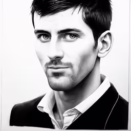 a portrait of a man with black hair and wearing a jacket