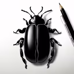 a pencil is next to a drawing of a bug