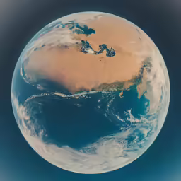 the earth and sky from space with sun, waves and clouds