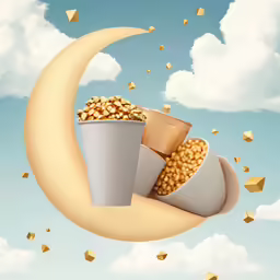 a drawing of a crescent with popcorn and snacks