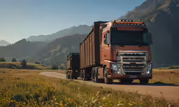 a large truck driving down a rural road,a large truck is driving down the road