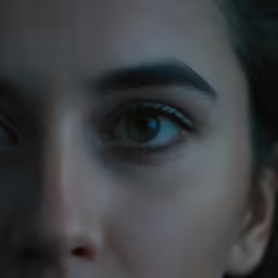 close up of the eyes of a person with short hair