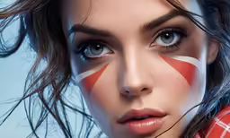 a beautiful woman with a england flag painted on her face