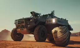 a monster truck rides over the desert in the desert