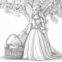 the bride stands with her basket on her feet