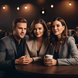 three people pose for a photo while posing for a photo