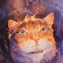 a cat with the eyes open looking into the camera