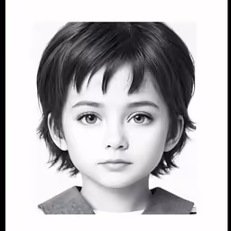 a young girl with very short hair in a black and white photo