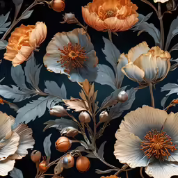 a colorful floral design of orange, blue and green flowers