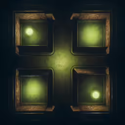 a square, illuminated wallpaper with several square - shaped pieces surrounding it