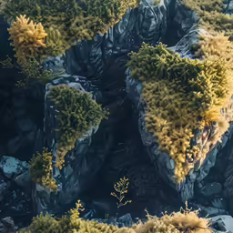 the top of rocks covered in moss and vegetation