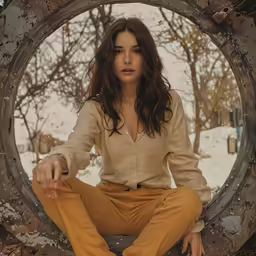 a woman sitting in a circle with her eyes closed