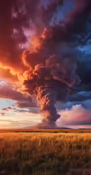 a strange storm has taken over a grassy field