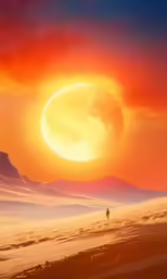 a man walking across a beach under the moon
