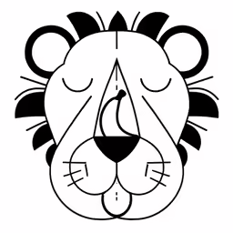 a black and white lion head with his eyes closed