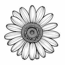 a black and white picture of a sunflower with an open center,black and white drawing of a sunflower flower,a flower with lots of leaves and stems drawn on paper,a drawing of a sunflower on a white background,a black and white photo of a large flower