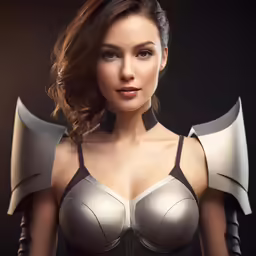 a beautiful woman with very big breasts and armor on her breast