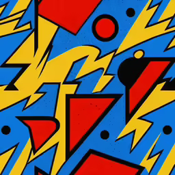 an abstract painting with black blue red and yellow