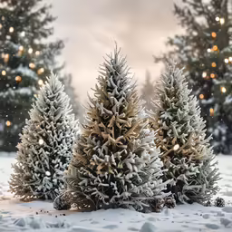 some white christmas trees in the snow
