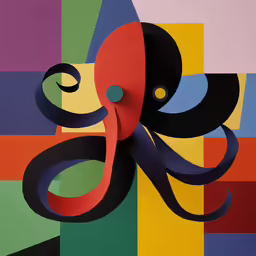 an octopus is painted on a multicolored background