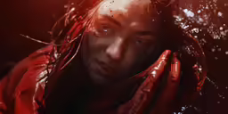 a person is covered with water and red material