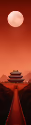 a poster with a view of the forbidden valley at sunset