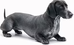 a 3d rendering of a black dachshund puppy, sitting down