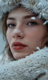 a woman is covered with snow in her jacket