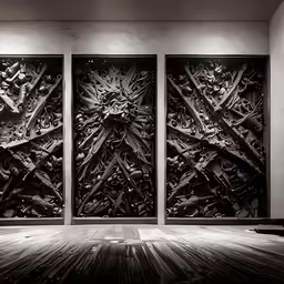 three wall panels in a room with the same panel