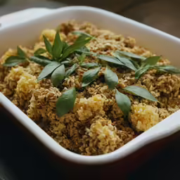 this dish contains various types of food with leaves