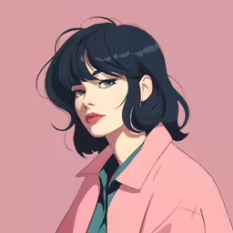a digital portrait of a woman in a pink coat
