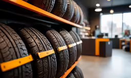the tire is placed on the shelves for sale
