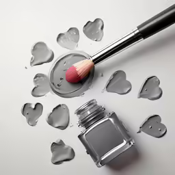 a liquid bottle with lipstick on it spilled near a mirror