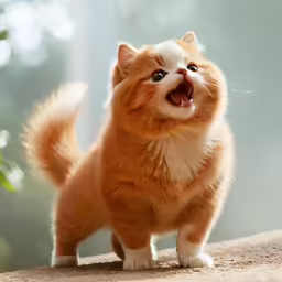 there is a small orange cat yawning on the ledge