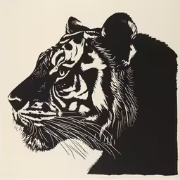 black and white tiger portrait on paper,a large tiger that is in black and white