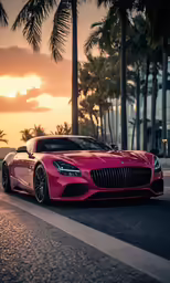a pink bmw sports car in the street