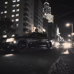 a night scene of black cars passing on the street