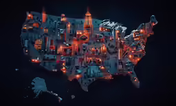 a glowing map of the united states