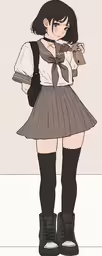 a drawing of a young girl in a skirt and sweater