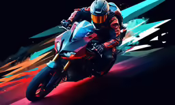 a man riding a motorcycle on a brightly colored road