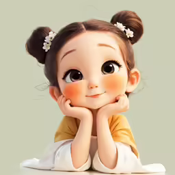 an illustration of a young girl with brown eyes and a white flower in her hair
