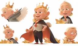 multiple shots of a young male wearing a crown and cape