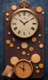 an antique clock with circles of gold surrounding it