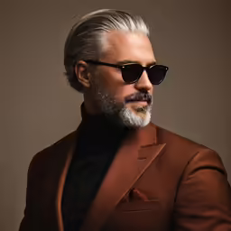 a man with sunglasses on his head wearing a suit