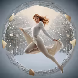 a woman wearing a bodysuit flying through the air