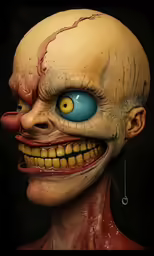 a close up of a man with a creepy face