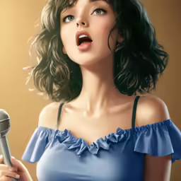a digital painting of a woman singing into a microphone